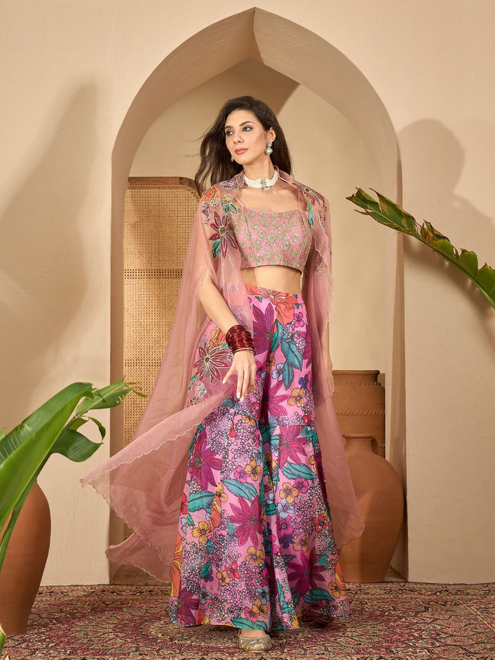 Floral Printed &amp; Embroidered Georgette Co-Ord Set