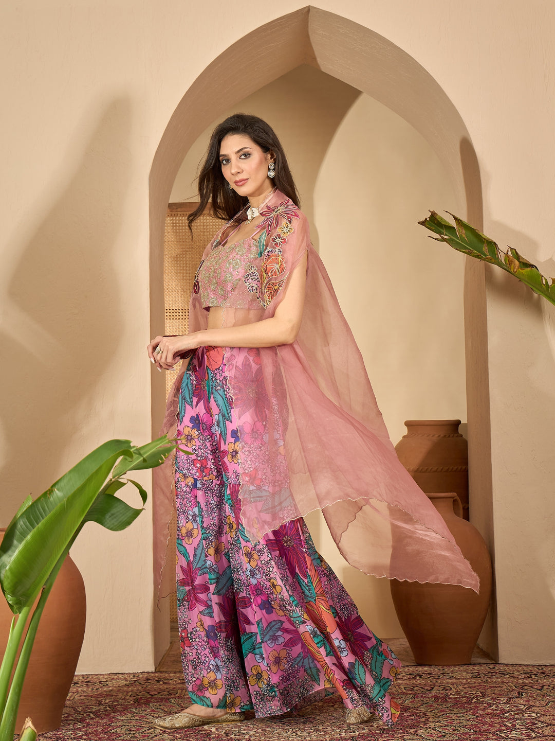 Floral Printed &amp; Embroidered Georgette Co-Ord Set