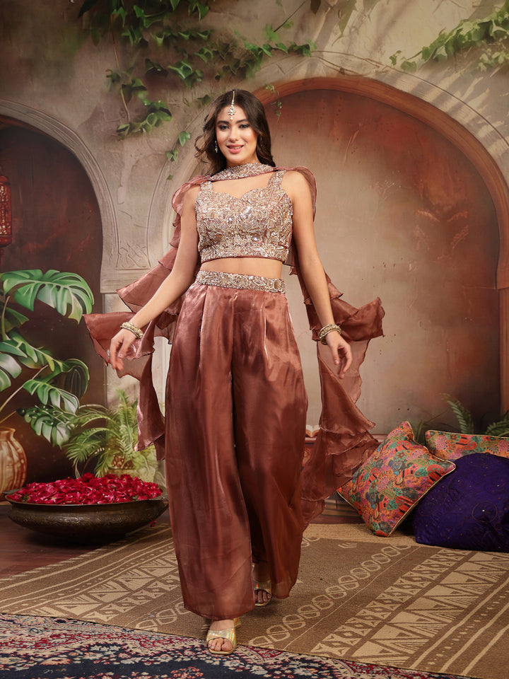 Solid &amp; Embroidered Organza Co-Ord&