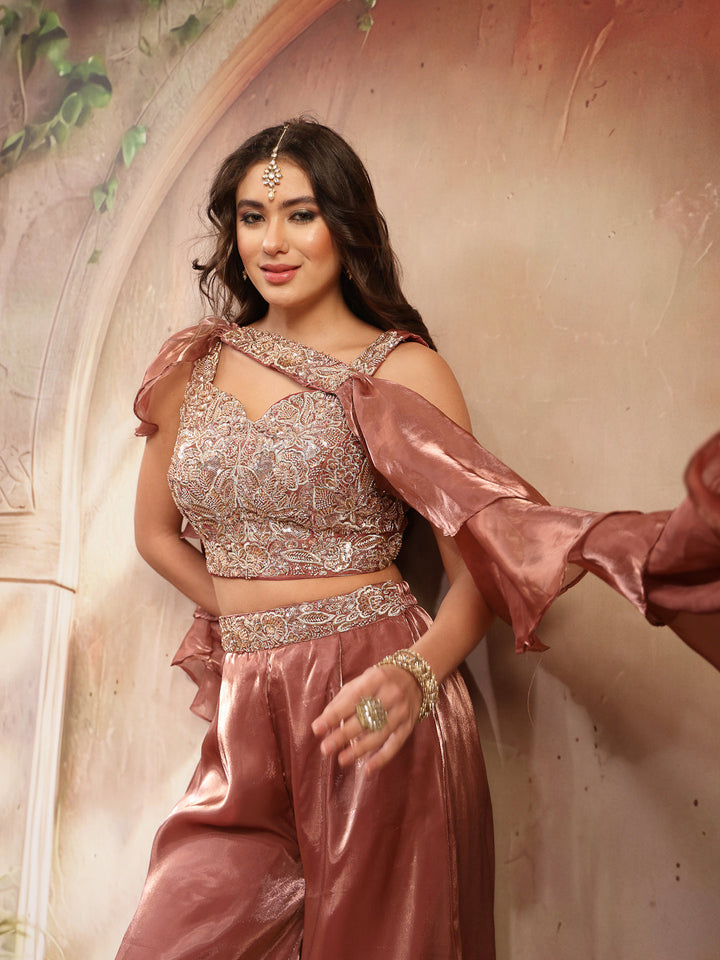 Solid &amp; Embroidered Organza Co-Ord&