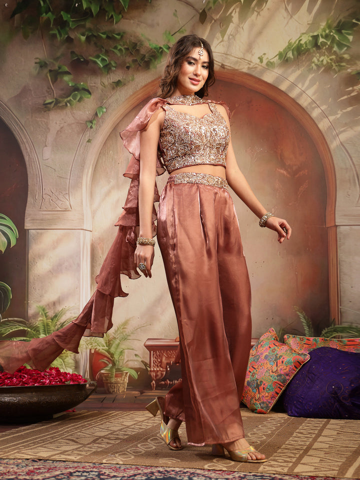 Solid &amp; Embroidered Organza Co-Ord&