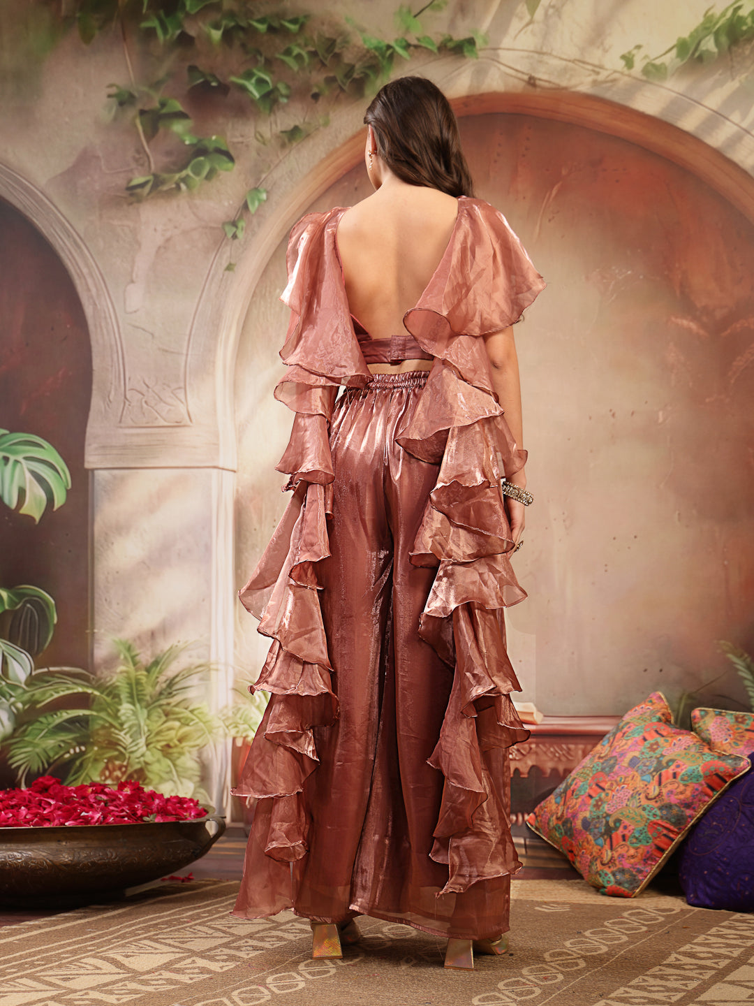 Solid &amp; Embroidered Organza Co-Ord&
