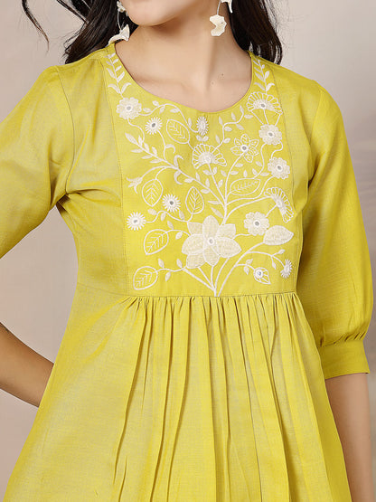 Corn Solid & Embroidered Cotton Co-Ord Set