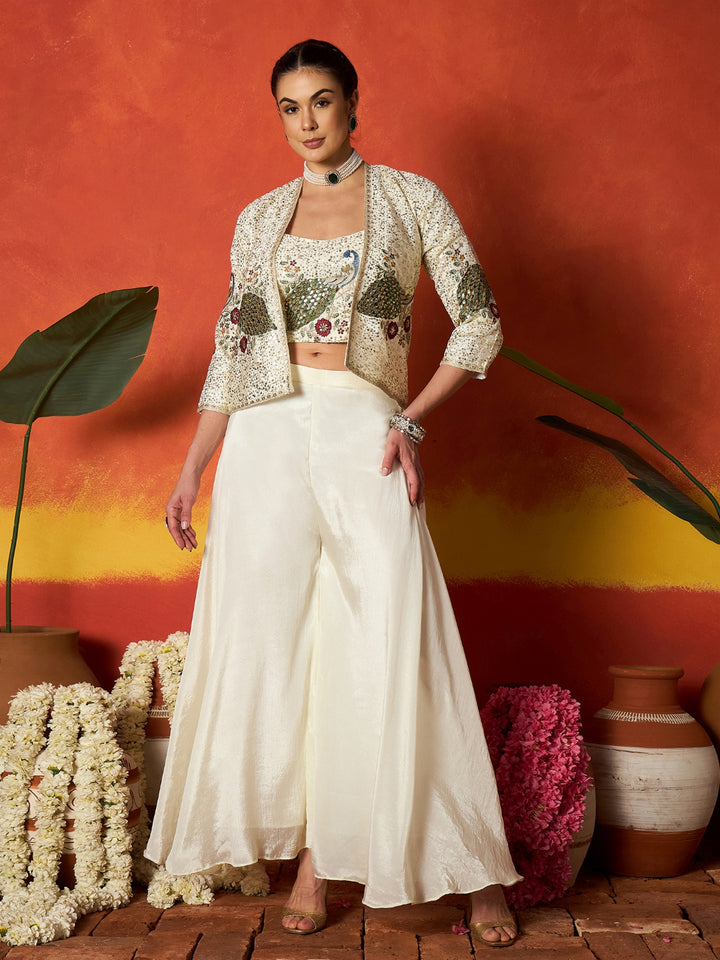 Solid &amp; Embroidered Silk Blend Co-Ord Set