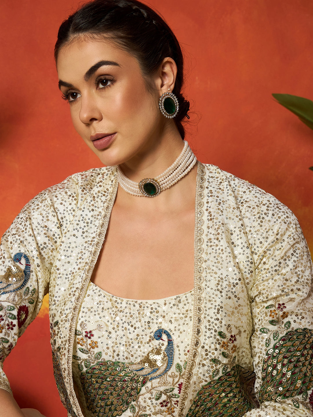 Solid &amp; Embroidered Silk Blend Co-Ord Set