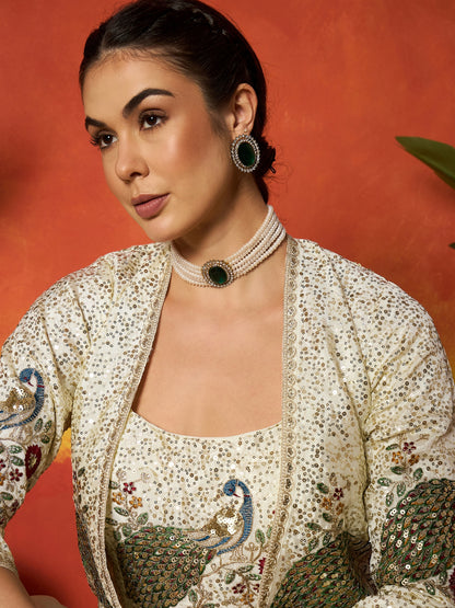 Solid & Embroidered Silk Blend Co-Ord Set