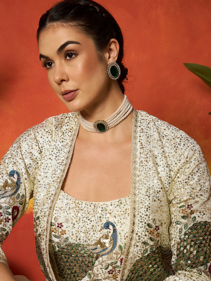 Solid &amp; Embroidered Silk Blend Co-Ord Set
