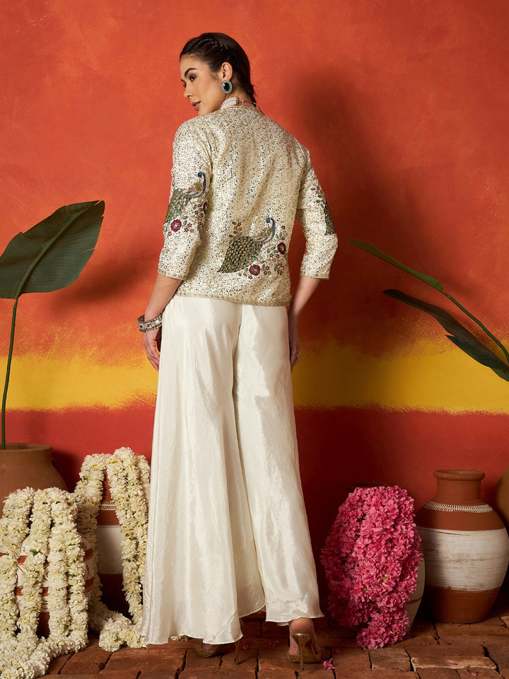 Solid &amp; Embroidered Silk Blend Co-Ord Set