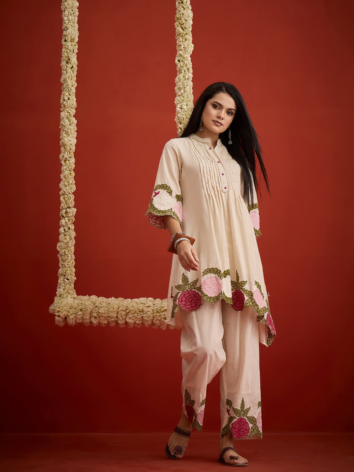 Solid &amp; Embroidered Pure Cotton Co-Ord Set