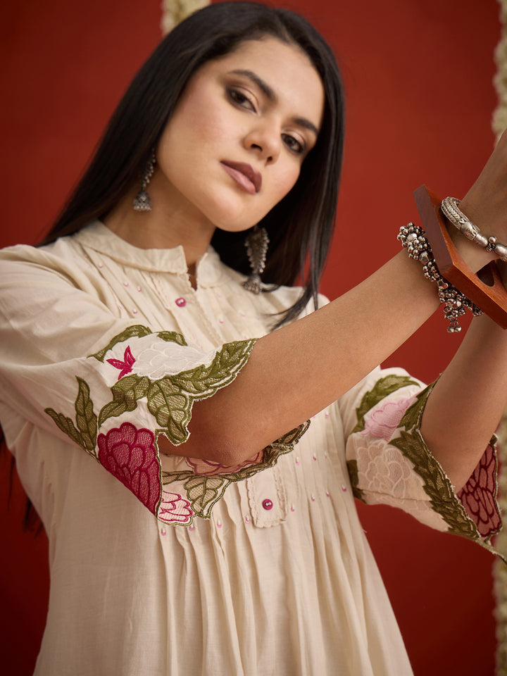 Solid &amp; Embroidered Pure Cotton Co-Ord Set