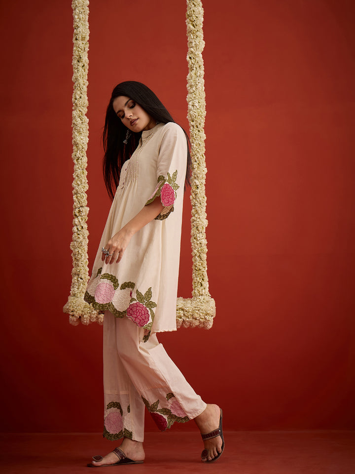 Solid &amp; Embroidered Pure Cotton Co-Ord Set