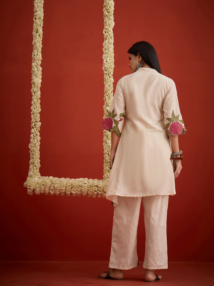 Solid &amp; Embroidered Pure Cotton Co-Ord Set