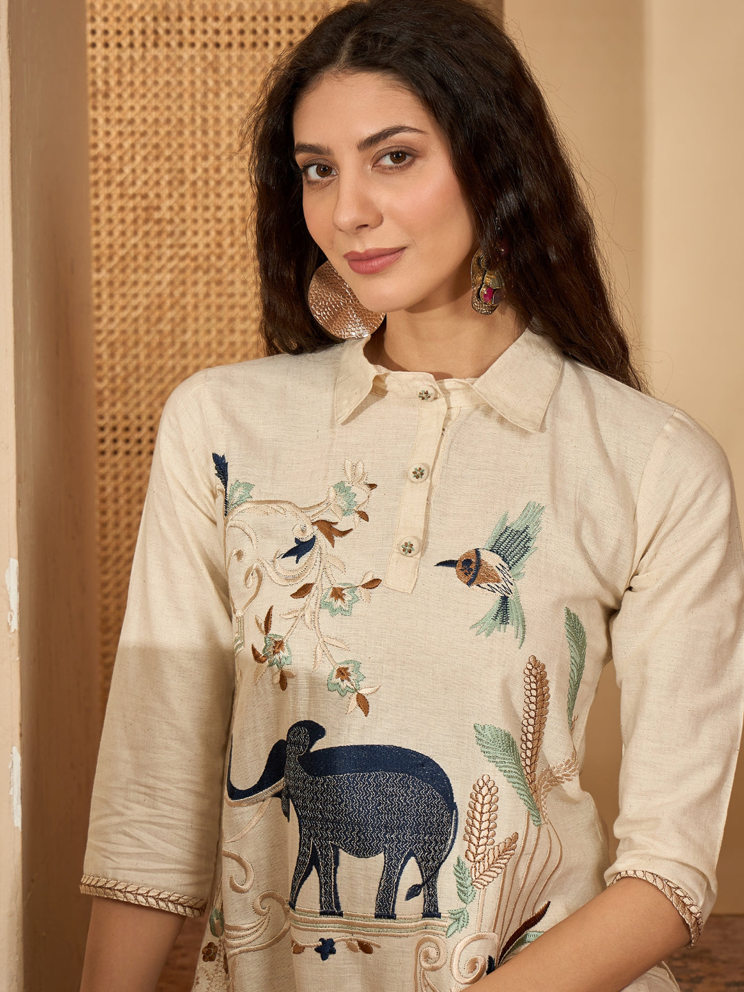 Solid &amp; Embroidered Cotton Flex Co-Ord Set