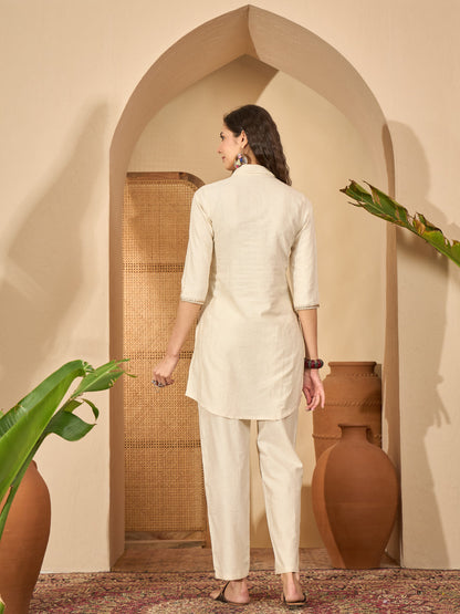 Solid & Embroidered Cotton Flex Co-Ord Set
