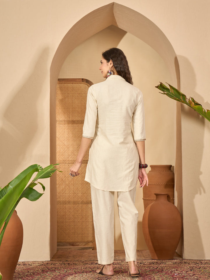 Solid &amp; Embroidered Cotton Flex Co-Ord Set