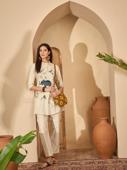Solid & Embroidered Cotton Flex Co-Ord Set