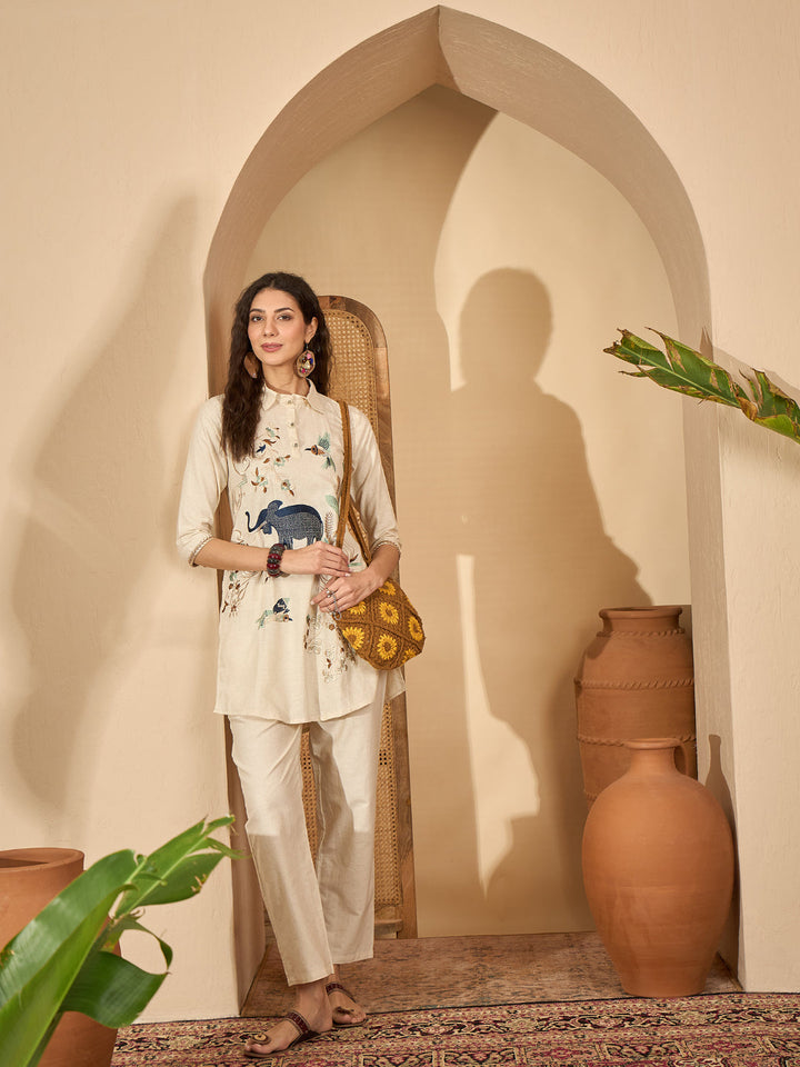 Solid &amp; Embroidered Cotton Flex Co-Ord Set