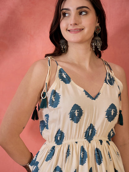 Cream Printed Rayon Co-ords Set