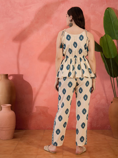 Cream Printed Rayon Co-ords Set