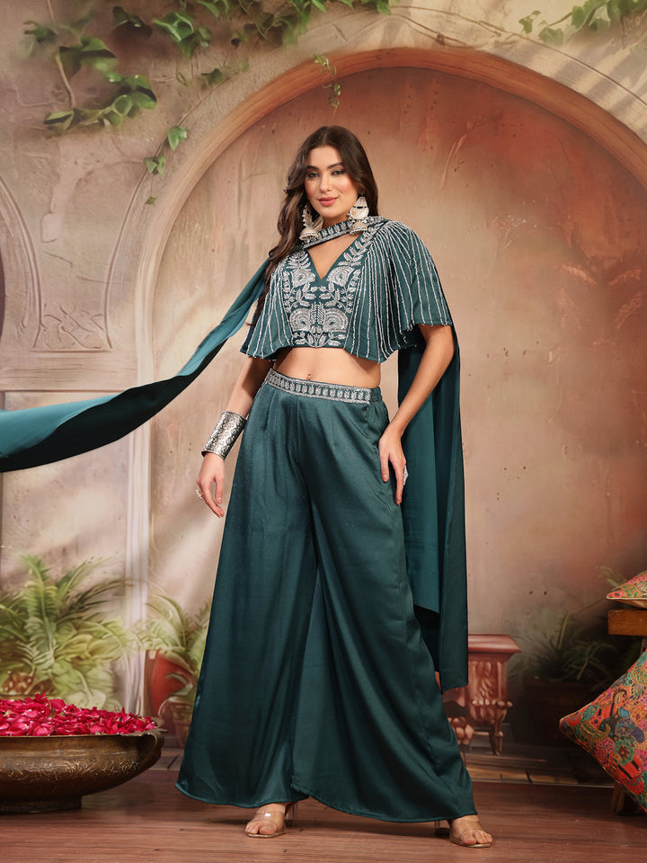 Solid &amp; Embroidered Poly Georgette Co-Ord&