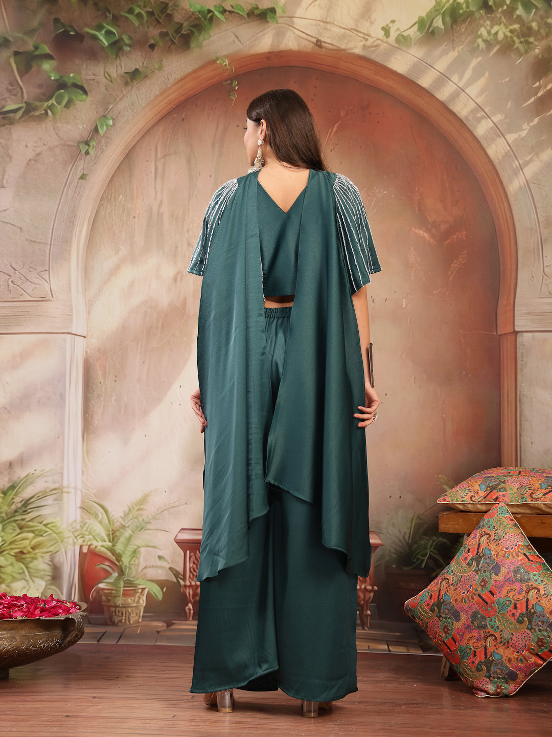 Solid &amp; Embroidered Poly Georgette Co-Ord&