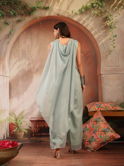 Solid & Embroidered Poly Georgette Co-Ord Set