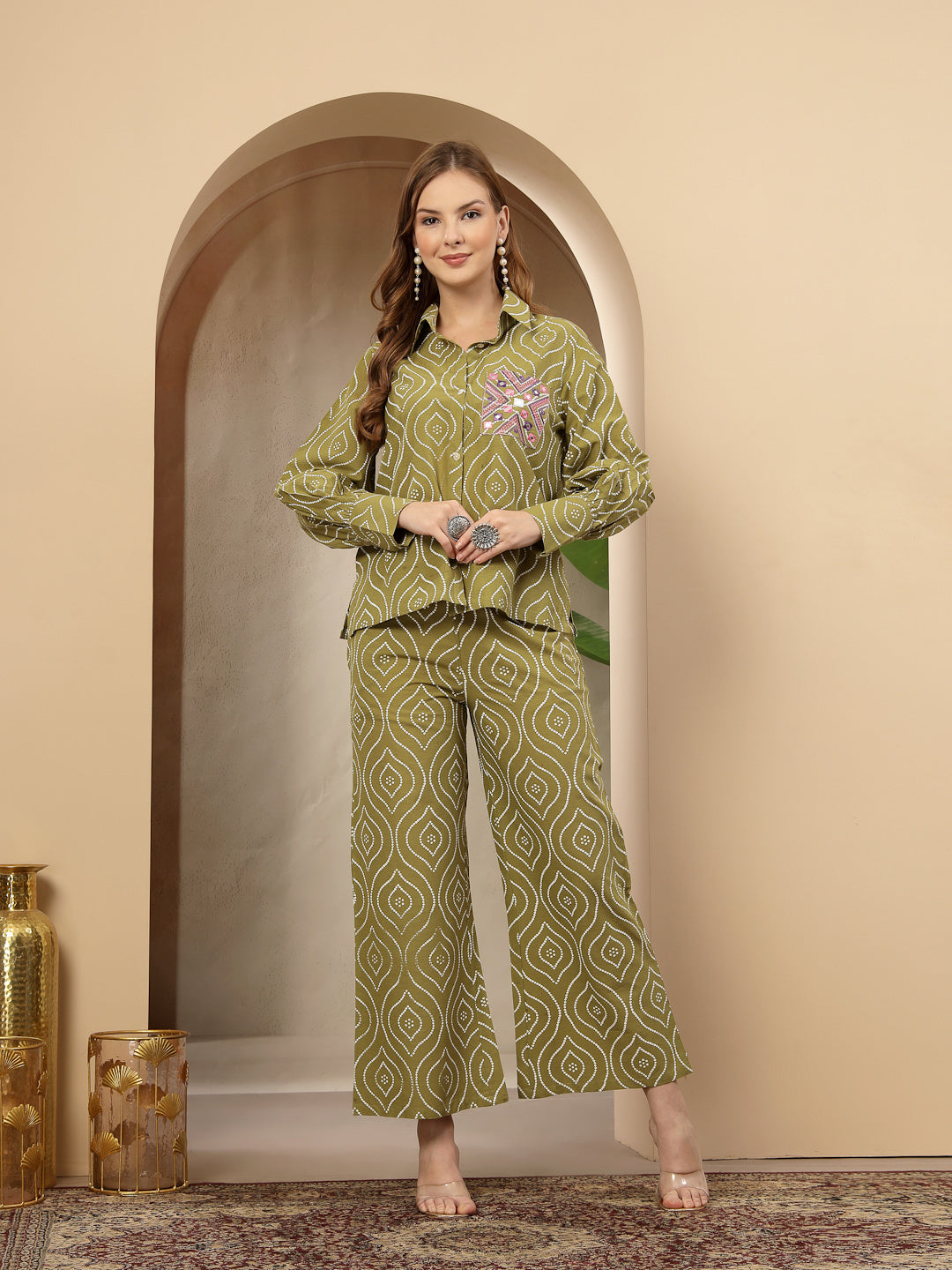 Green Bandhej Printed Cotton Co-Ord Set