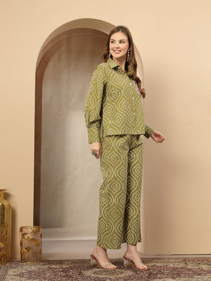 Green Bandhej Printed Cotton Co-Ord Set