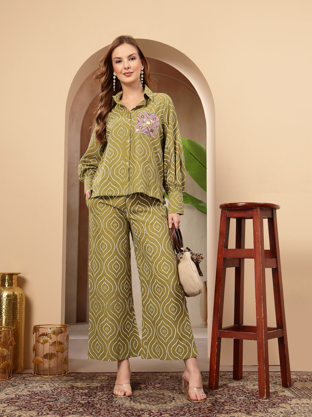 Green Bandhej Printed Cotton Co-Ord Set