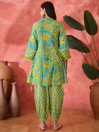 Green Floral Printed Cotton Co-Ord Set (Pre-Order)