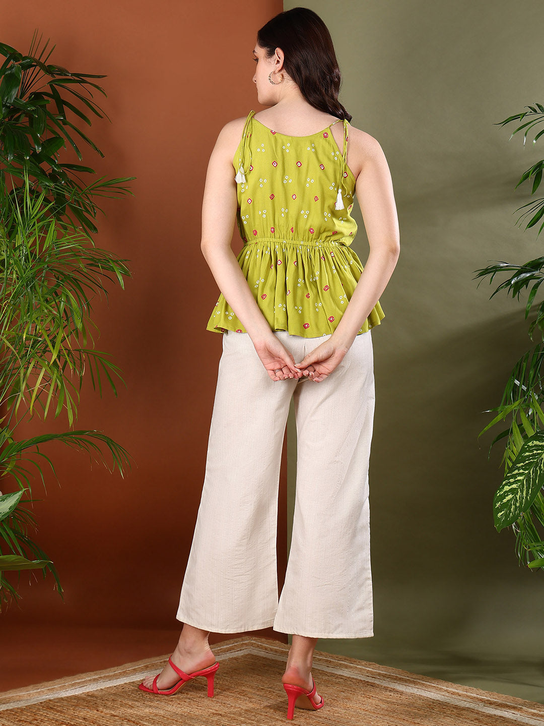Women's Green Bandhej Printed Rayon Co-Ord Set