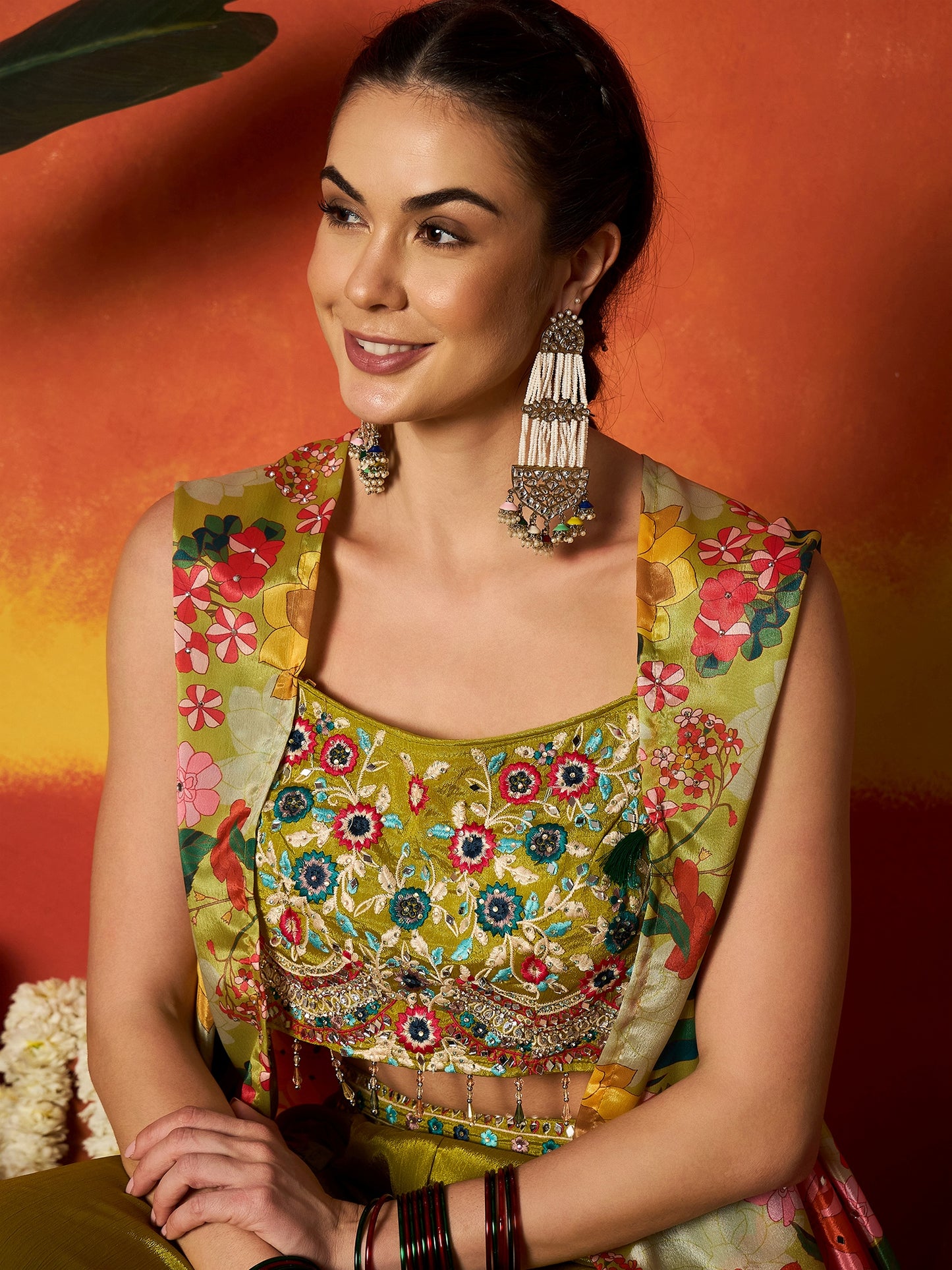 Floral Printed & Embroidered Chinon Co-Ord Set