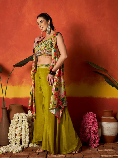 Floral Printed & Embroidered Chinon Co-Ord Set