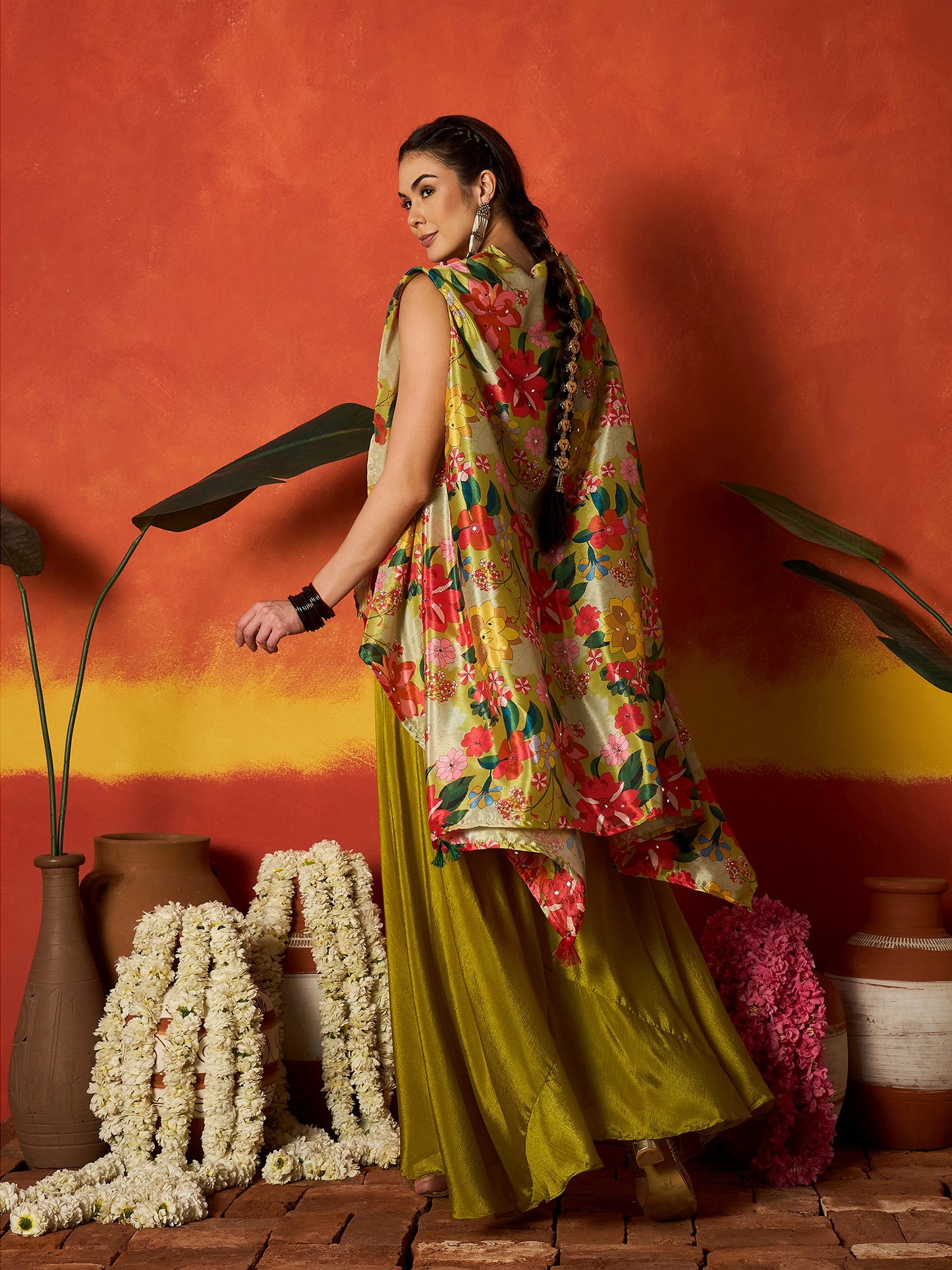 Floral Printed & Embroidered Chinon Co-Ord Set