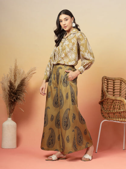 Green Paisley Print Rayon Co-Ord Set