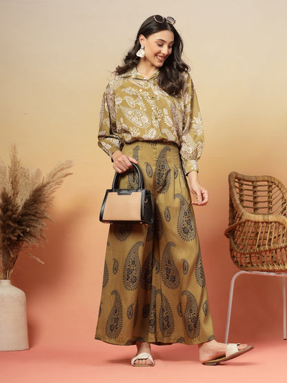 Green Paisley Print Rayon Co-Ord Set