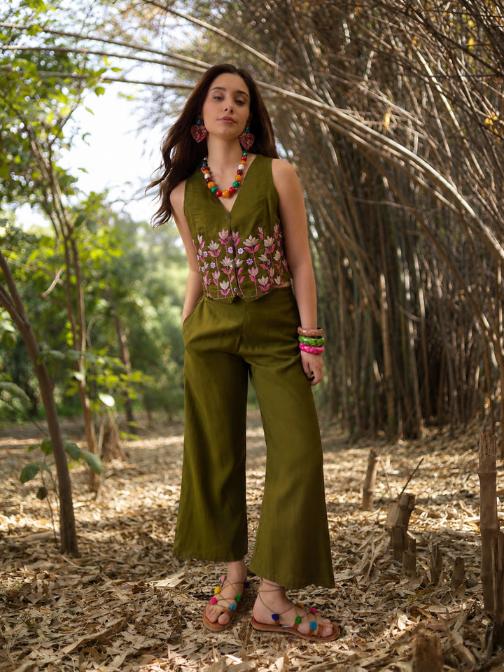 Solid &amp; Embroidered Vertical Co-Ord Set