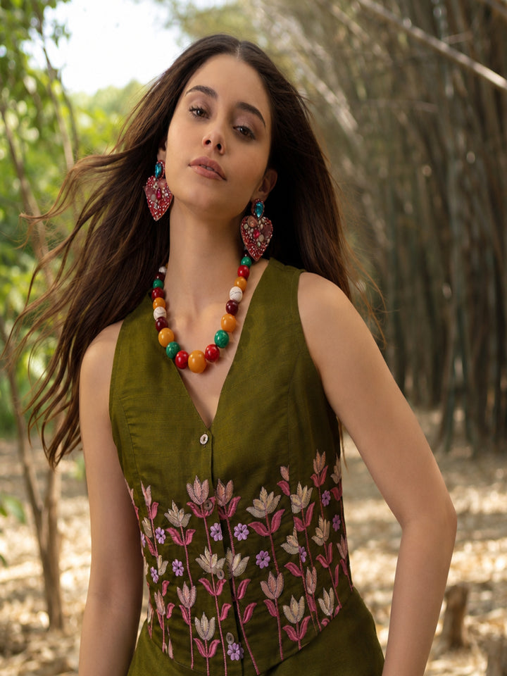 Solid &amp; Embroidered Vertical Co-Ord Set