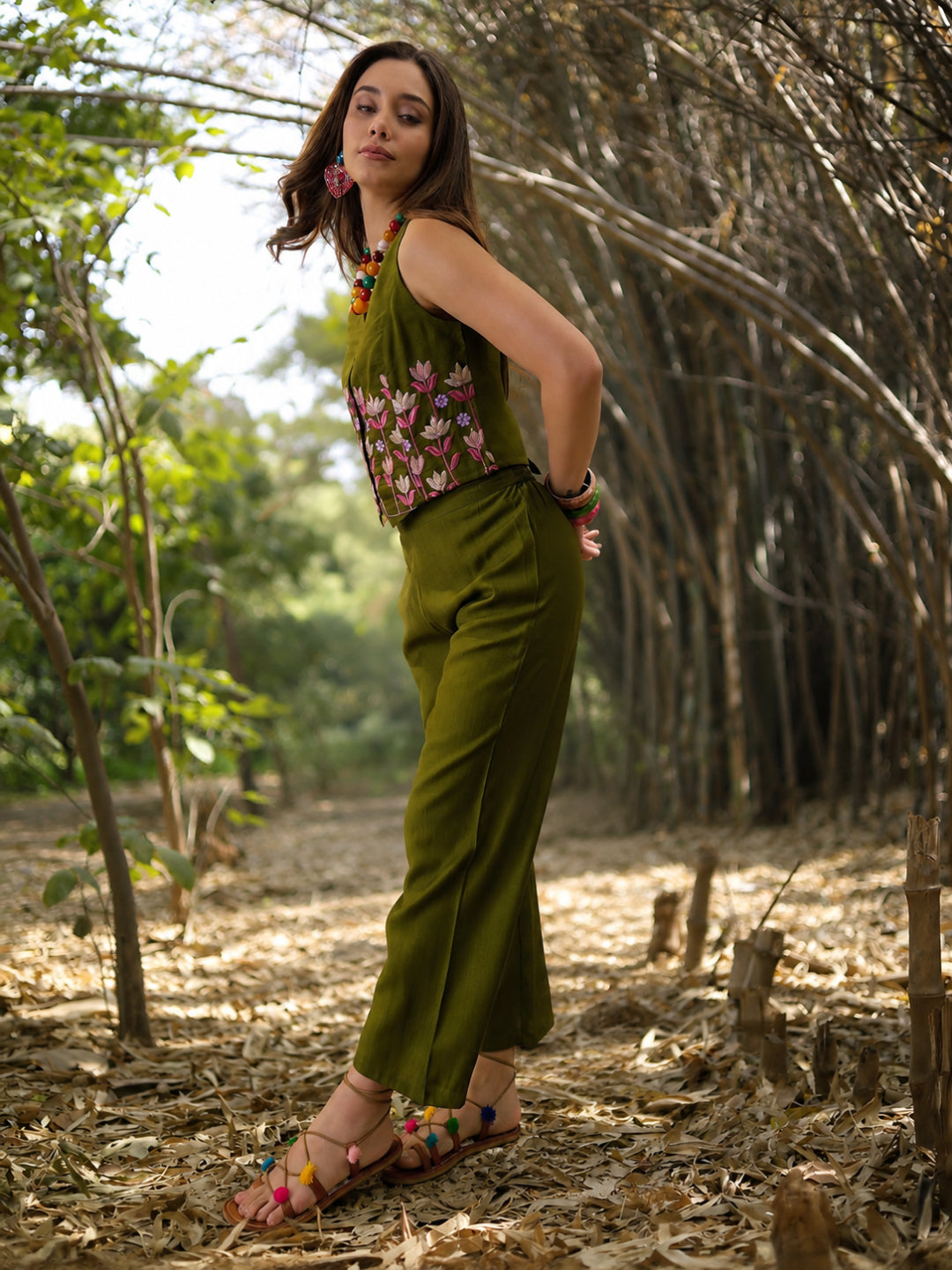 Solid &amp; Embroidered Vertical Co-Ord Set
