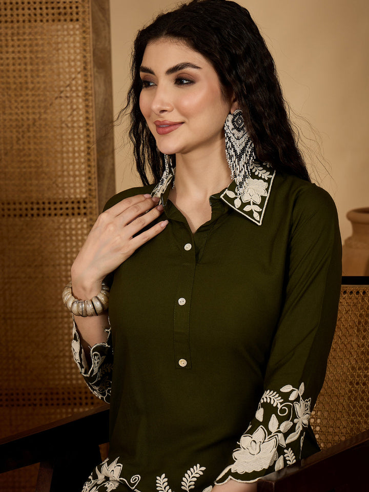 Solid &amp; Embroidered Rayon Co-Ord Set