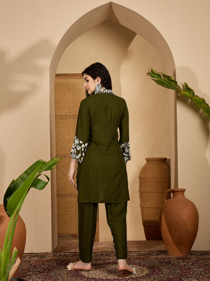 Solid &amp; Embroidered Rayon Co-Ord Set