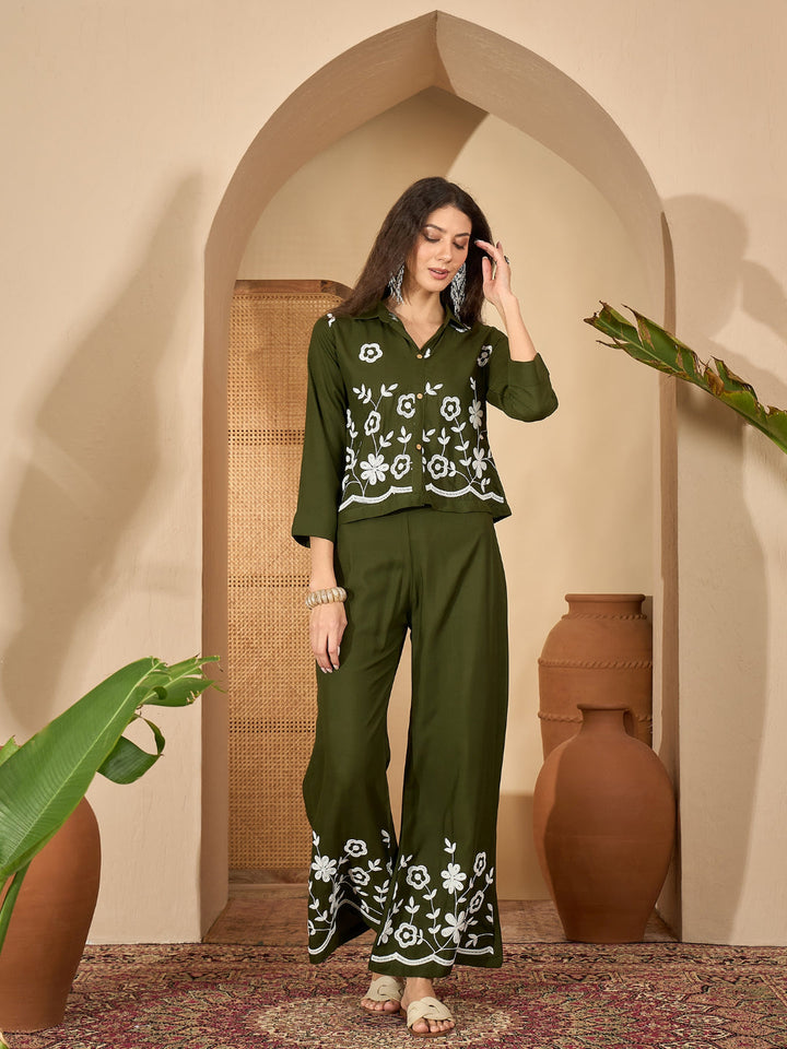 Solid &amp; Embroidered Rayon Co-Ord Set