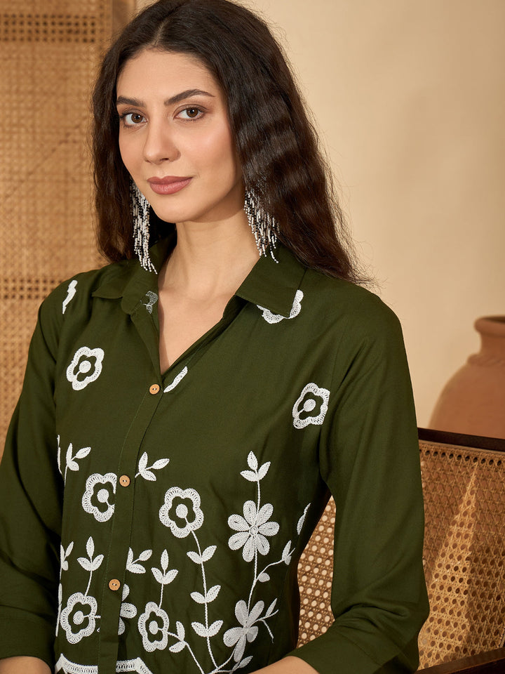 Solid &amp; Embroidered Rayon Co-Ord Set