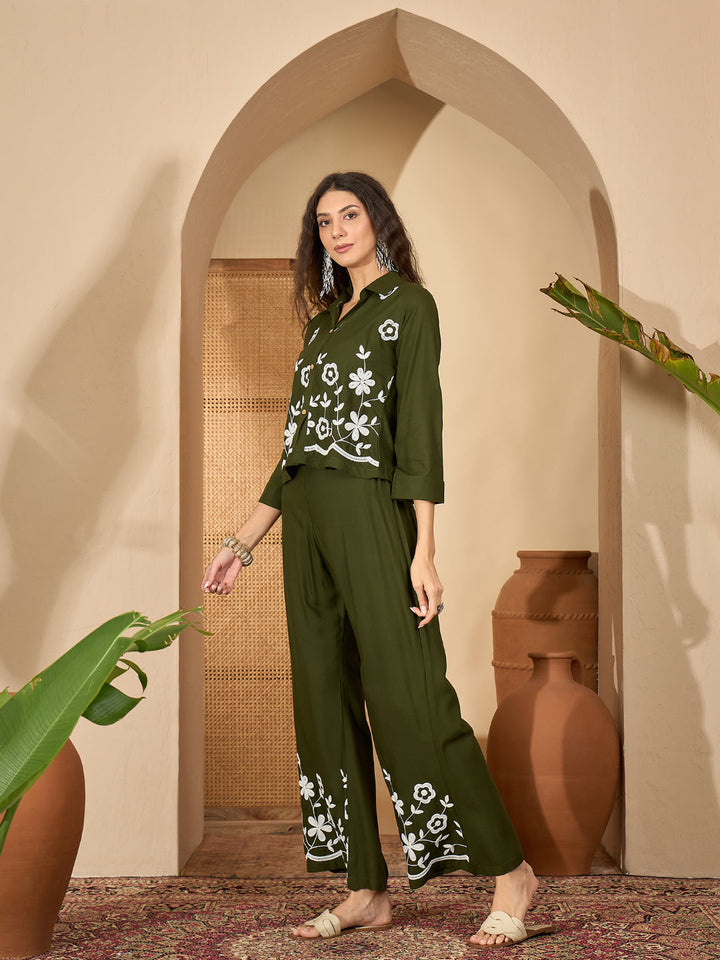Solid &amp; Embroidered Rayon Co-Ord Set