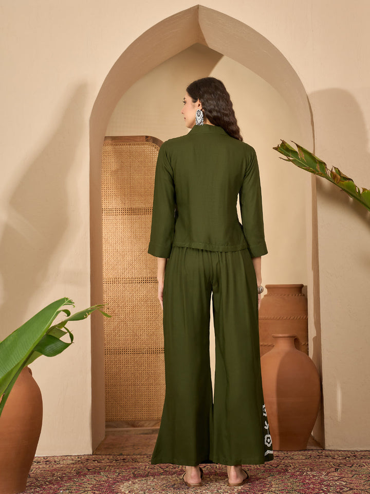 Solid &amp; Embroidered Rayon Co-Ord Set
