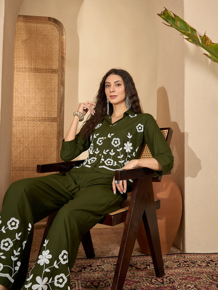 Solid &amp; Embroidered Rayon Co-Ord Set