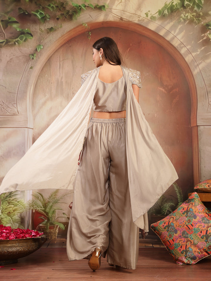 Solid &amp; Embroidered Poly Georgette Co-Ord&