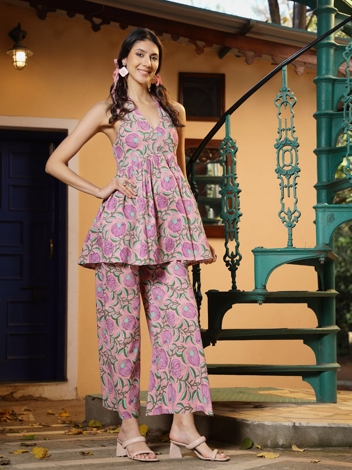 Lavender Floral Printed Cotton Co-Ord Set