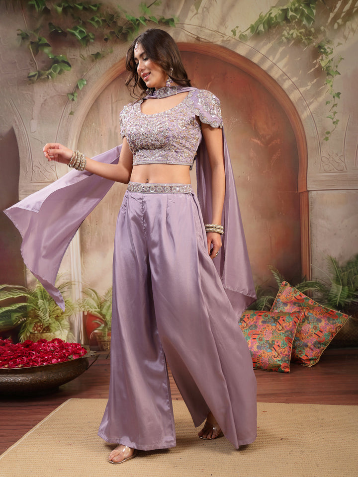 Solid &amp; Embroidered Poly Georgette Co-Ord&