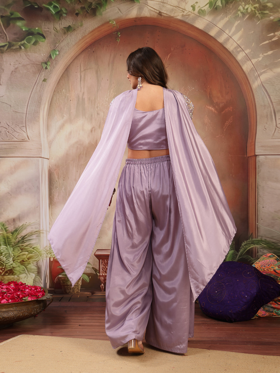 Solid &amp; Embroidered Poly Georgette Co-Ord&